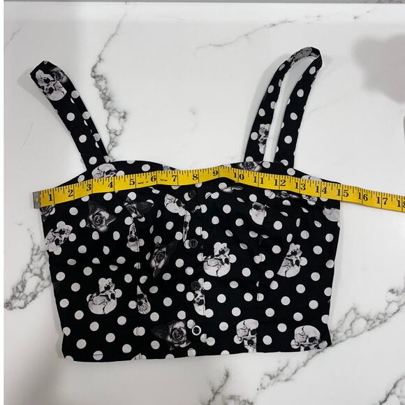 Hot Topic tank top black white skulls roses bustier polka dot size XS - Picture 7 of 9